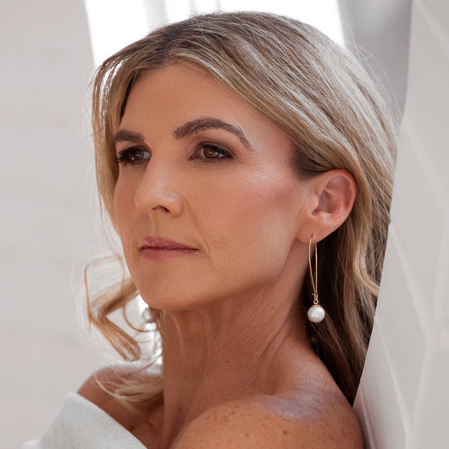 Fine | Gold Large Hoop Pearl Earring