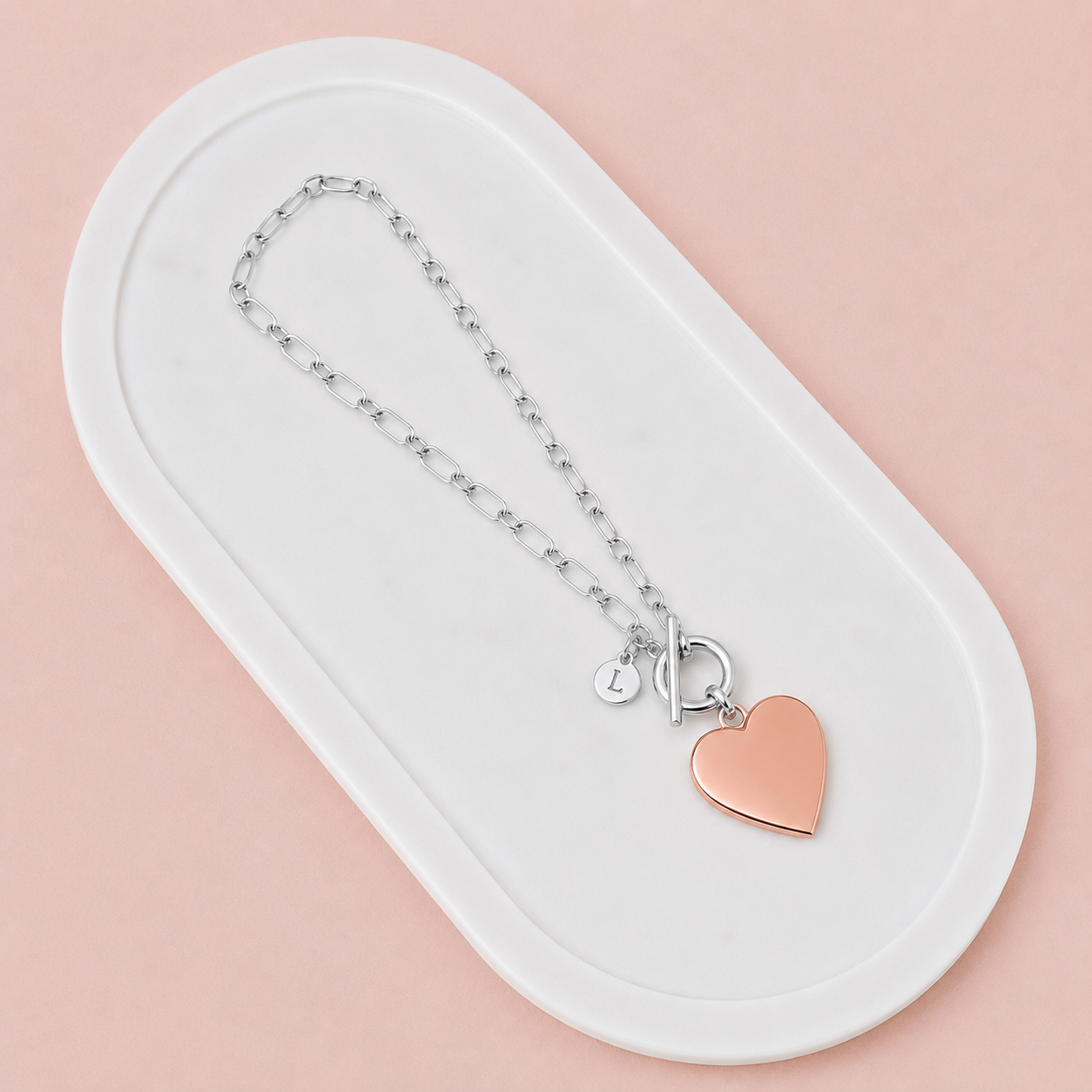 SHORT | Silver & Rose Large Gold Heart Necklace