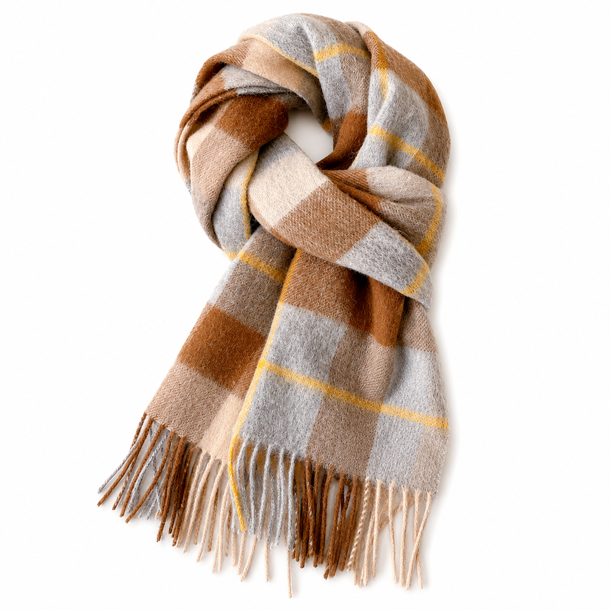 Ladies Winter Wool | Brown & Blue Check Scarf