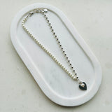SHORT | Half Pearl & Silver Heart Necklace