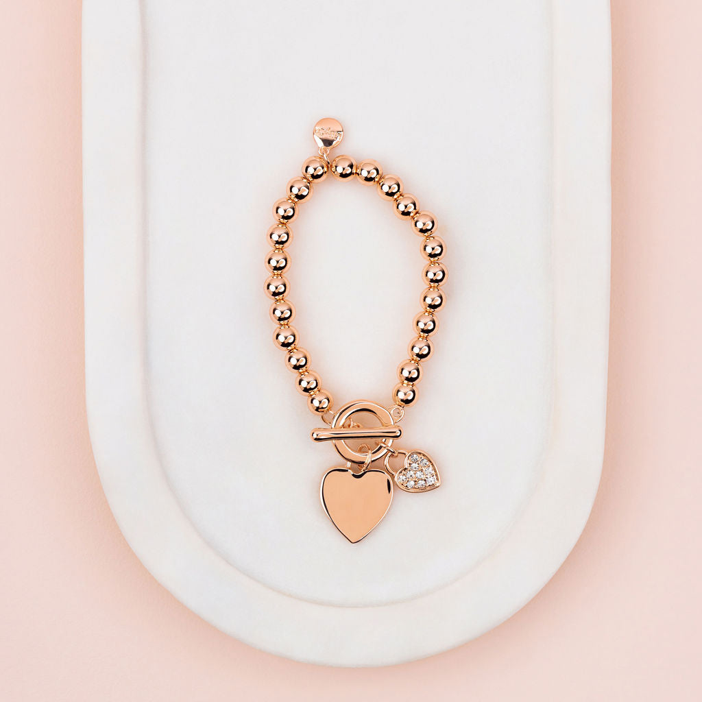 Rose Gold Double Heart & Bling Bracelet