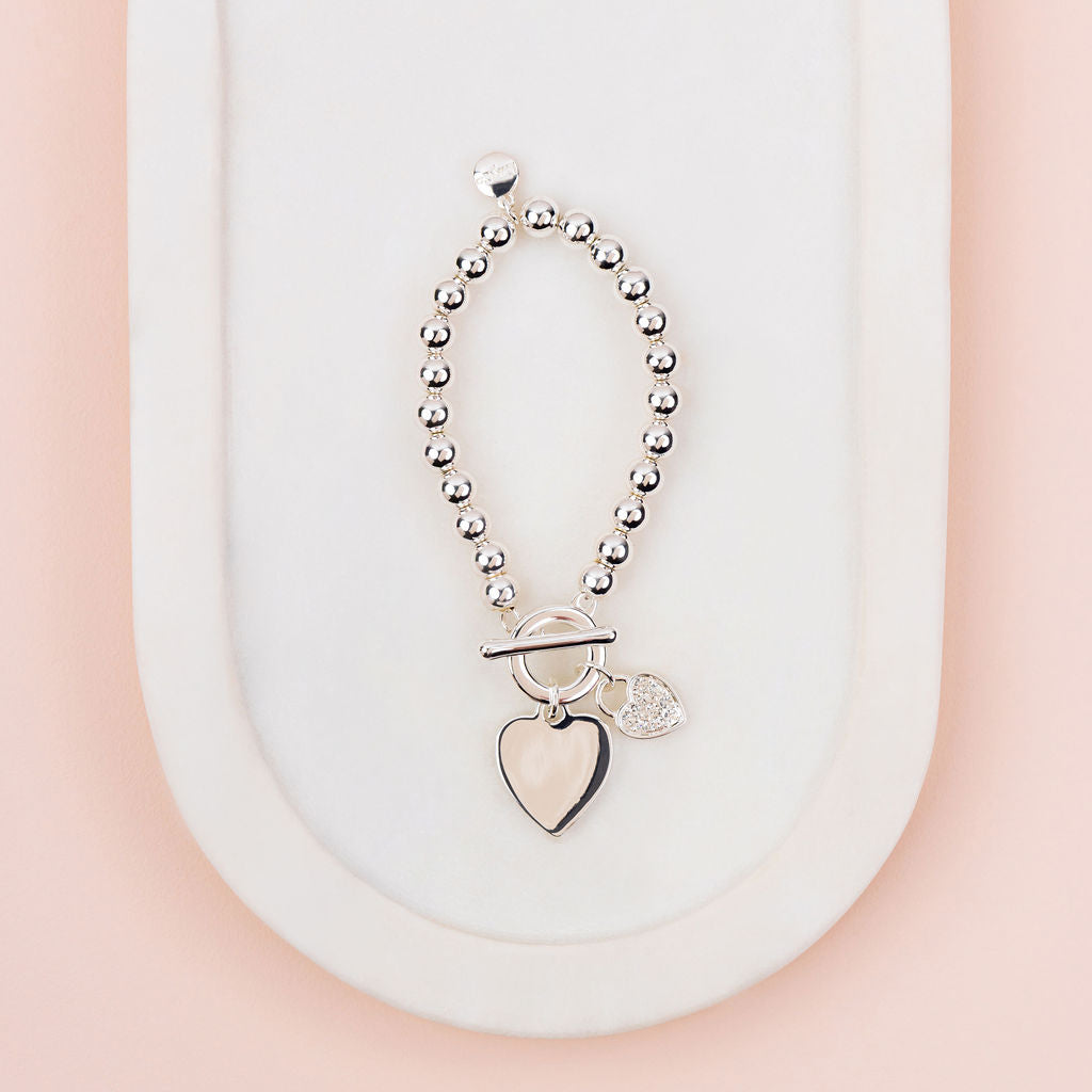 Silver Double Heart & Bling Bracelet