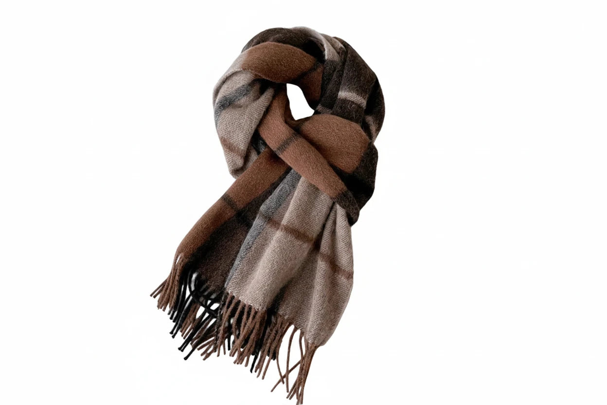 Ladies Winter Wool | Brown Check Scarf