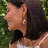 Gold Heart Pearl Charm Earring