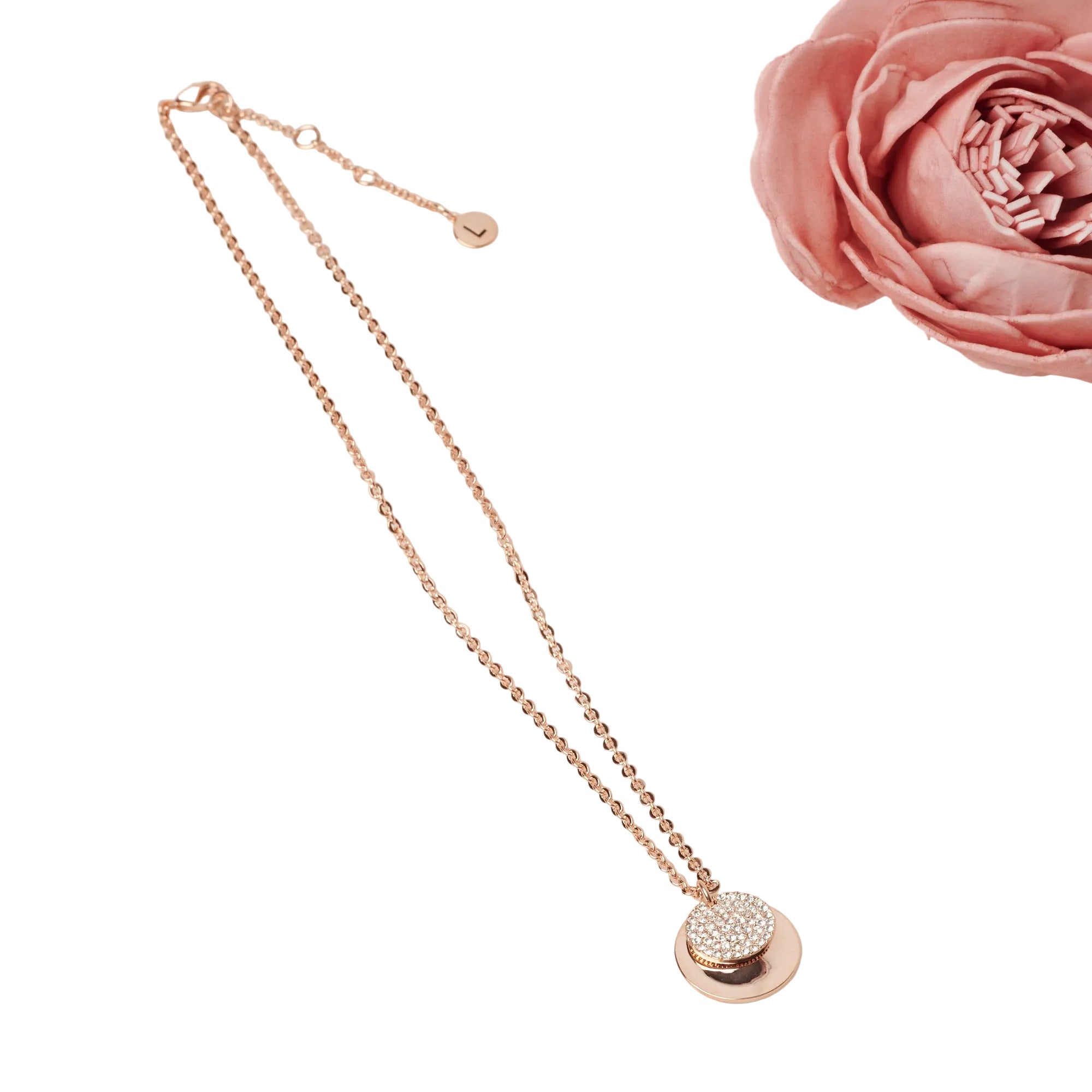 Fine | Rose Gold Crystal + Disc Short Necklace