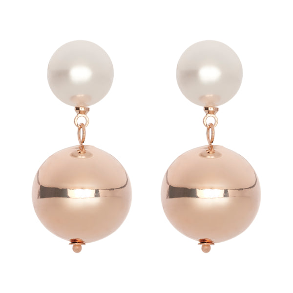 Fine | Rose Gold & Pearl Drop Ball Earring