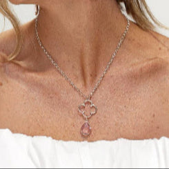 SHORT | Silver Flower & Pink Crystal Necklace