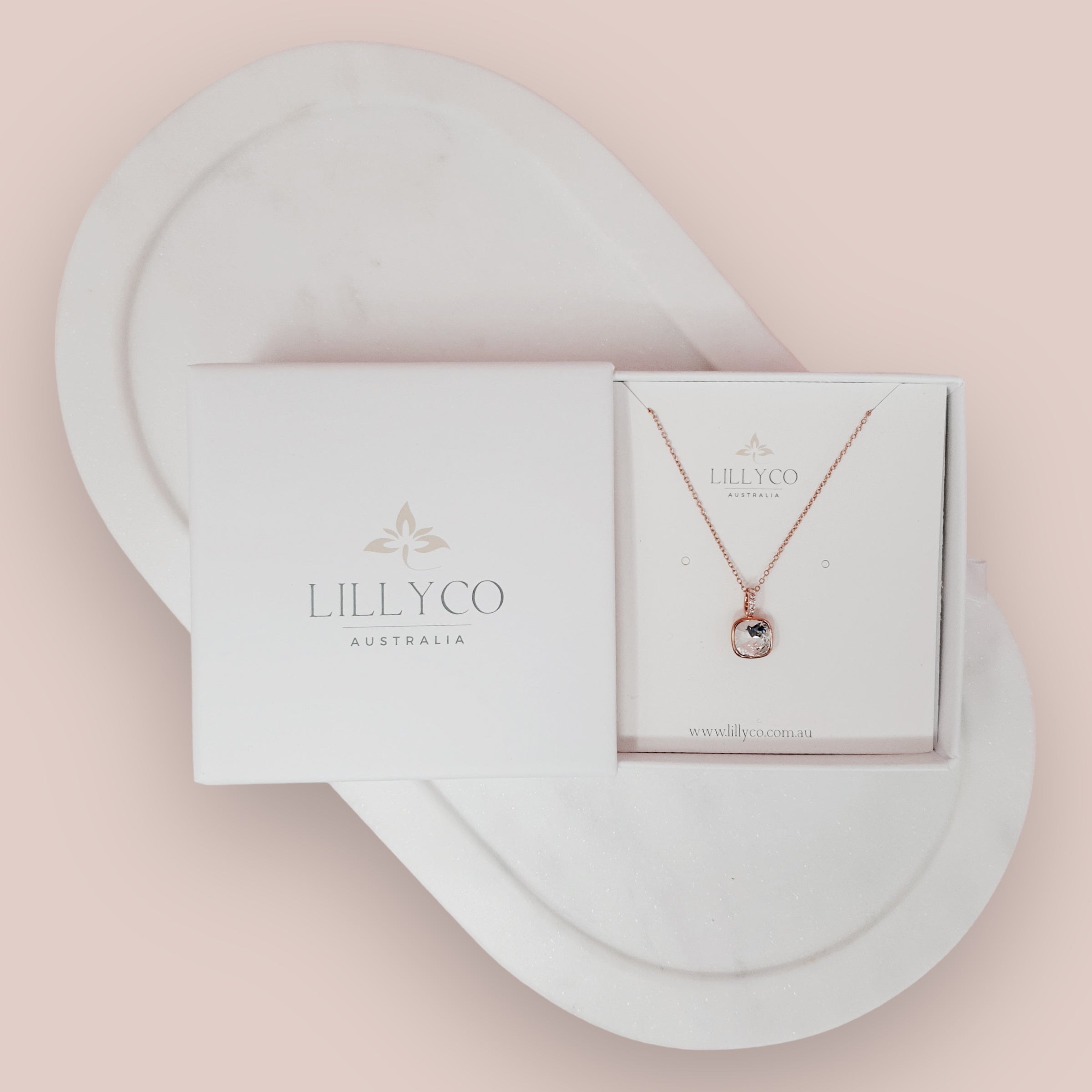 Fine | Forever Loved Boxed Square Crystal Necklace | Rose Gold