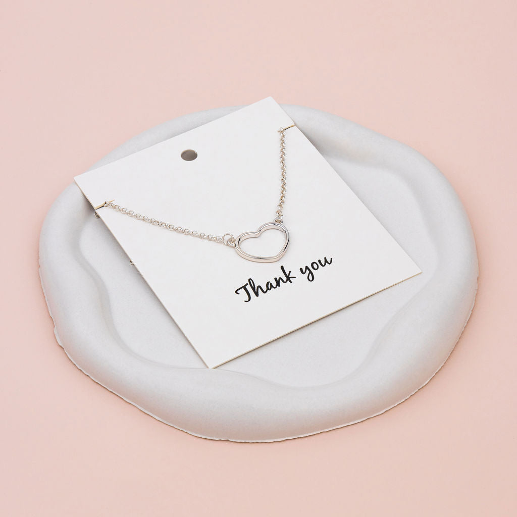 SHORT | Silver Heart Necklace on a THANK YOU Card.
