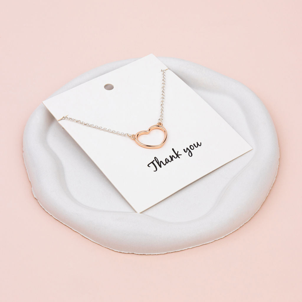 SHORT | Silver & Rose Gold Heart Necklace on a THANK YOU Card