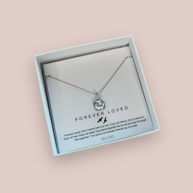 Fine | Forever Loved Boxed Square Crystal Necklace | Silver