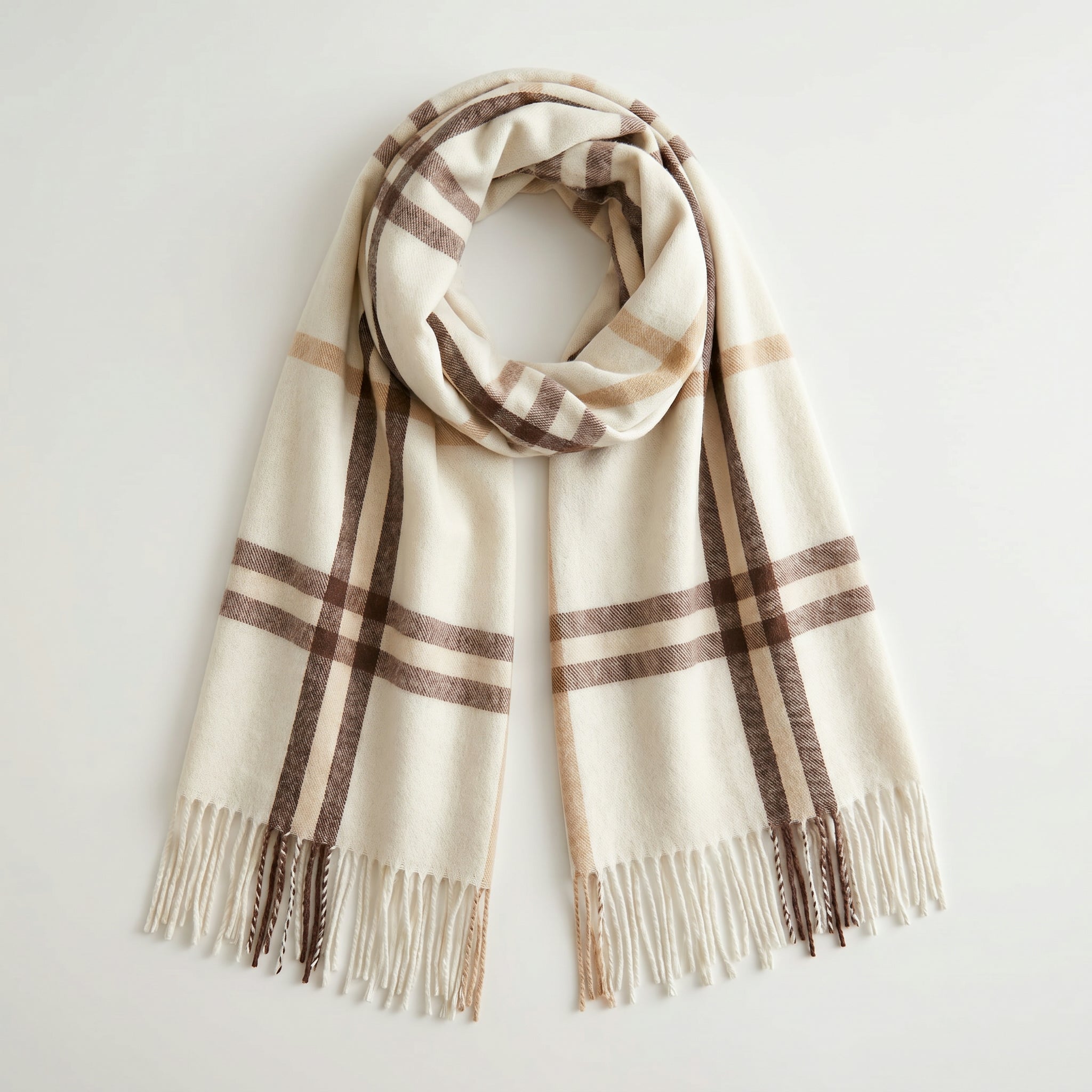 Ladies Winter | White & Brown Stripe Scarf