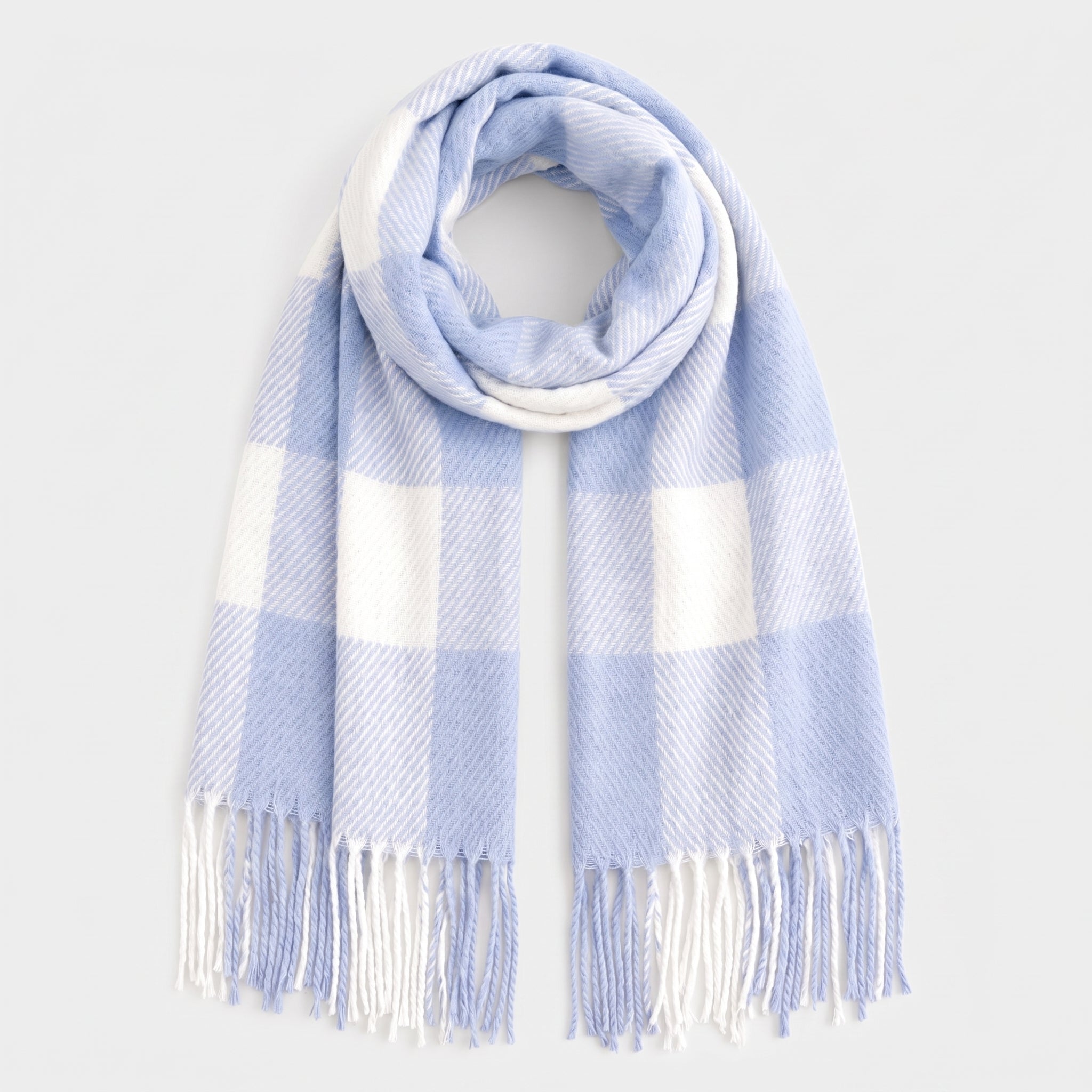 Ladies Winter | Blue & White & Large Check Scarf