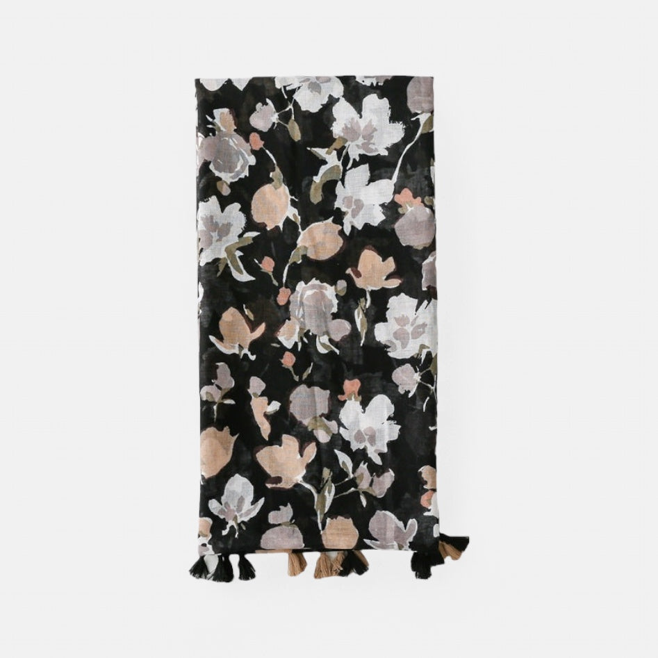 Ladies | Black Coral & White Flora Scarf