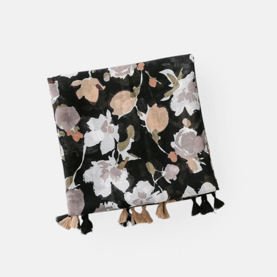Ladies | Black Coral & White Flora Scarf