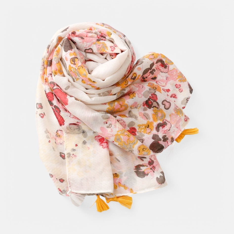Ladies Pink Flora w Tassel Scarf