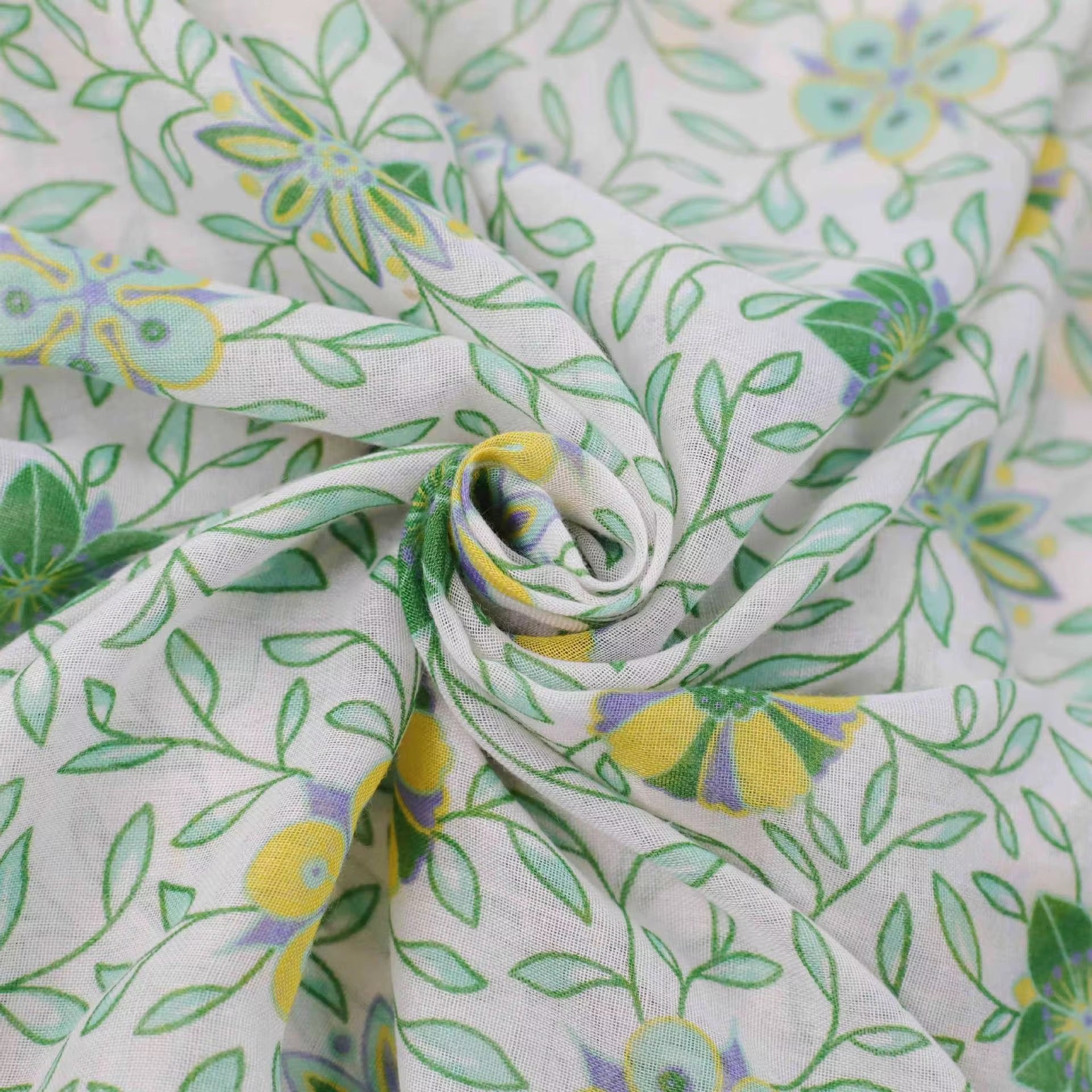 Ladies Green & Yellow Floral Print Scarf