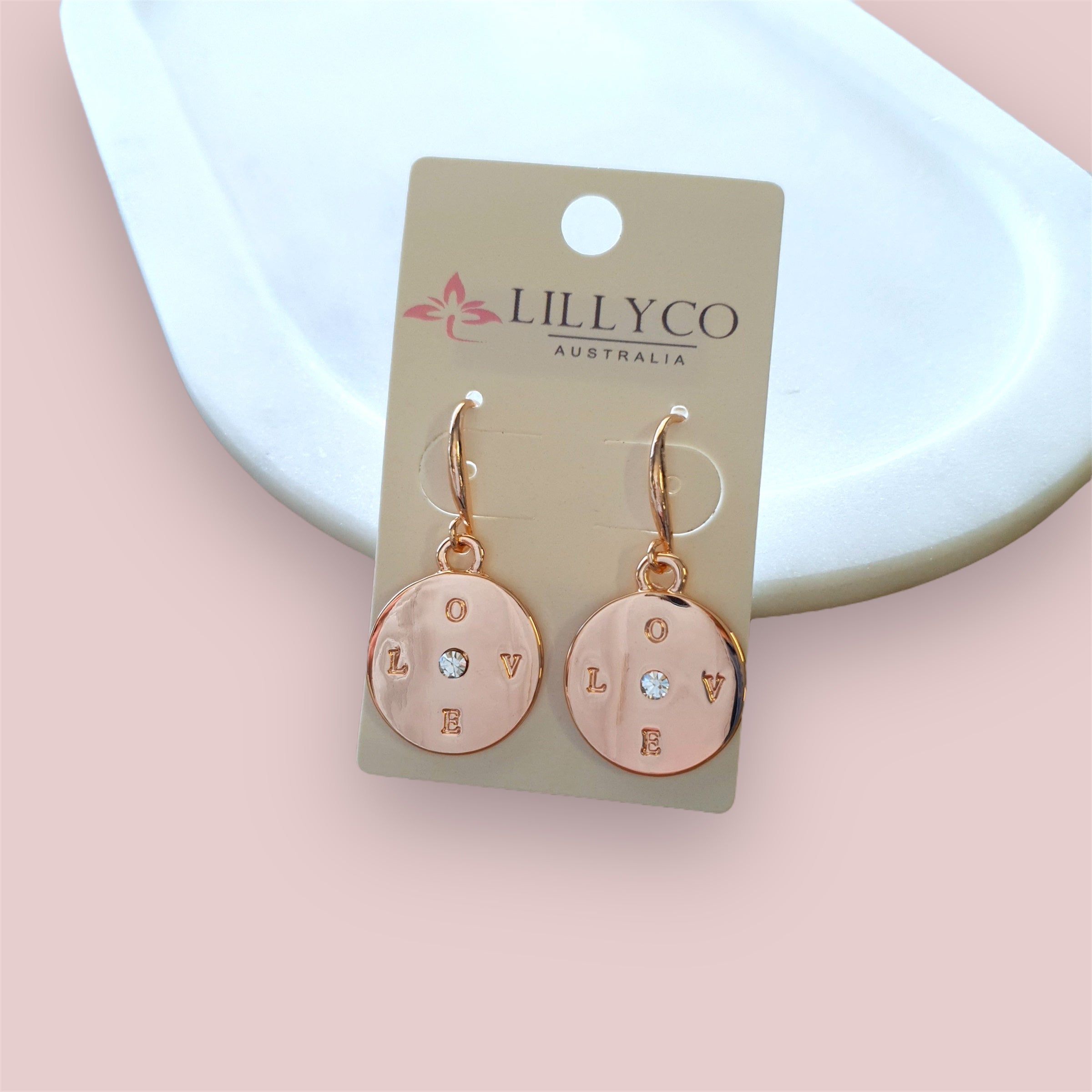 Rose Gold "LOVE" and Crystal Earring
