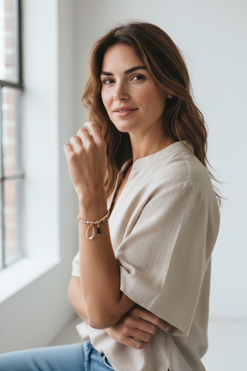 Rose Gold Tear with Black Tear Bracelet