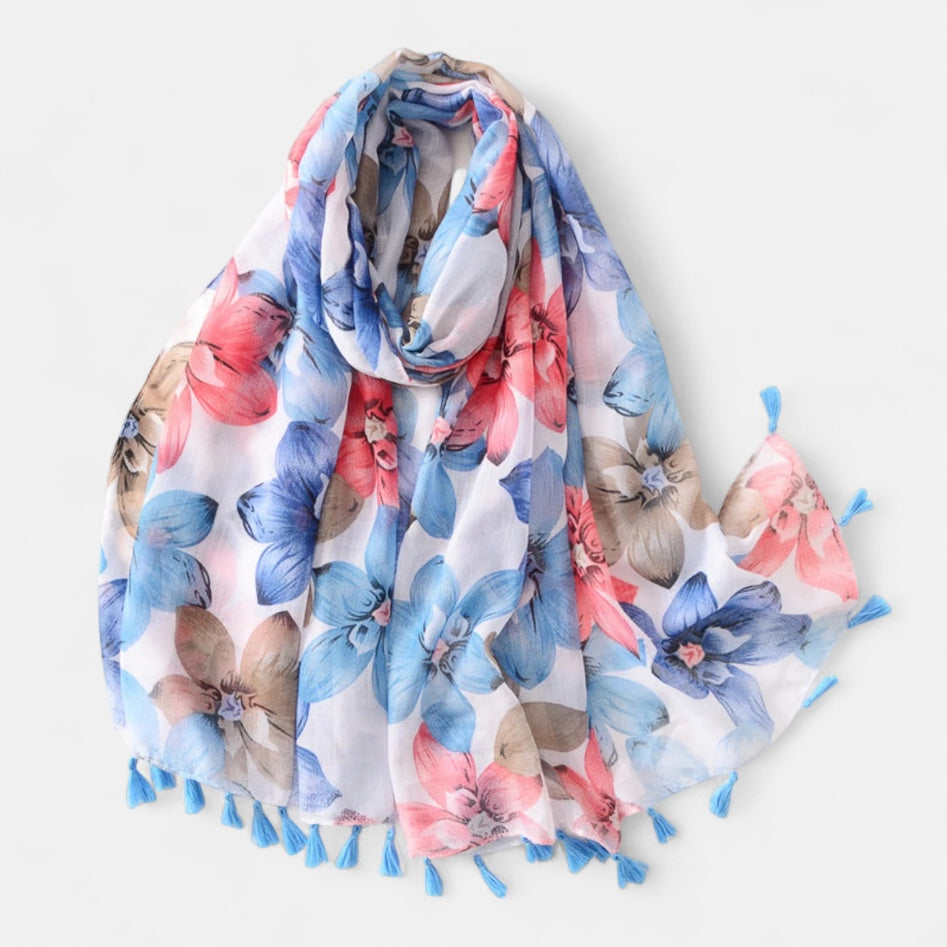 Ladies Blue & Pink Large Flower Scarf
