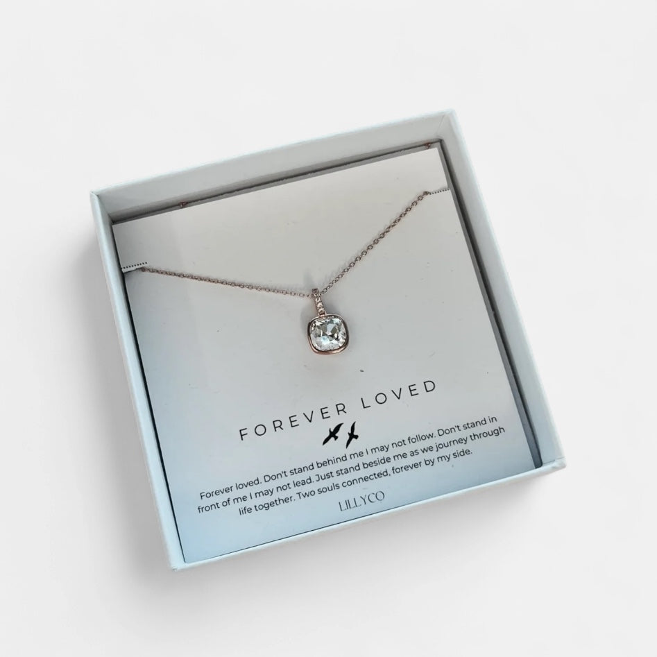 Fine | Forever Loved Boxed Square Crystal Necklace | Rose Gold