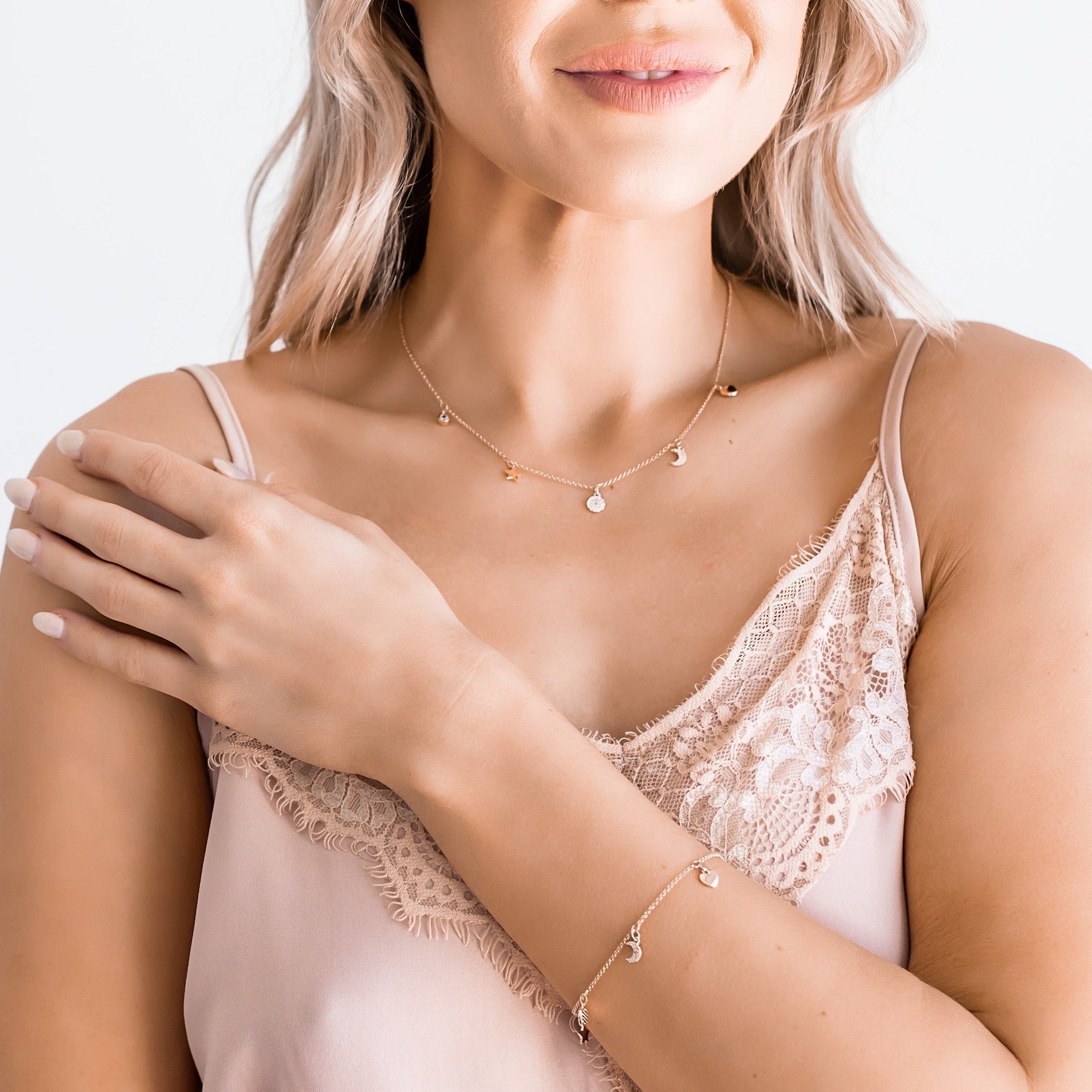 Fine | Short Rose Gold Charm Necklace