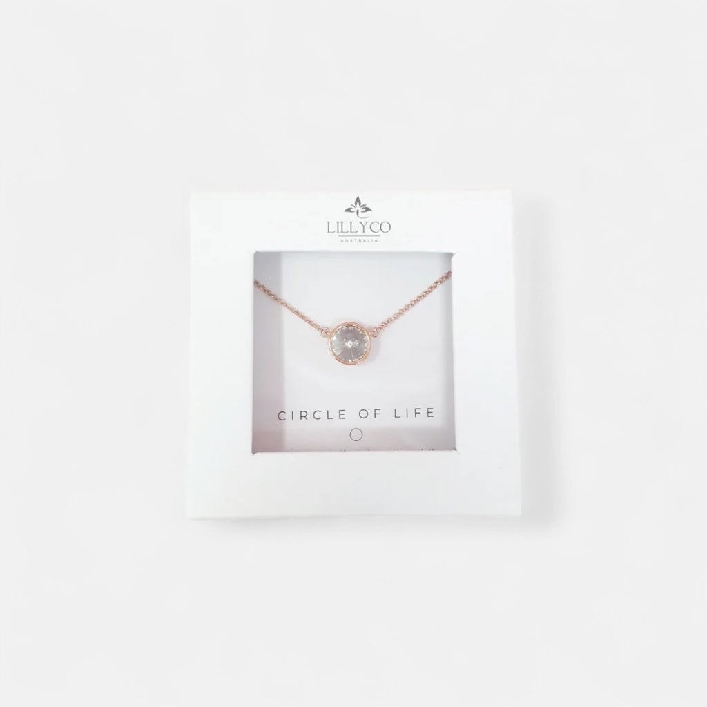 Fine | Boxed Rose Gold Round Crystal Necklace