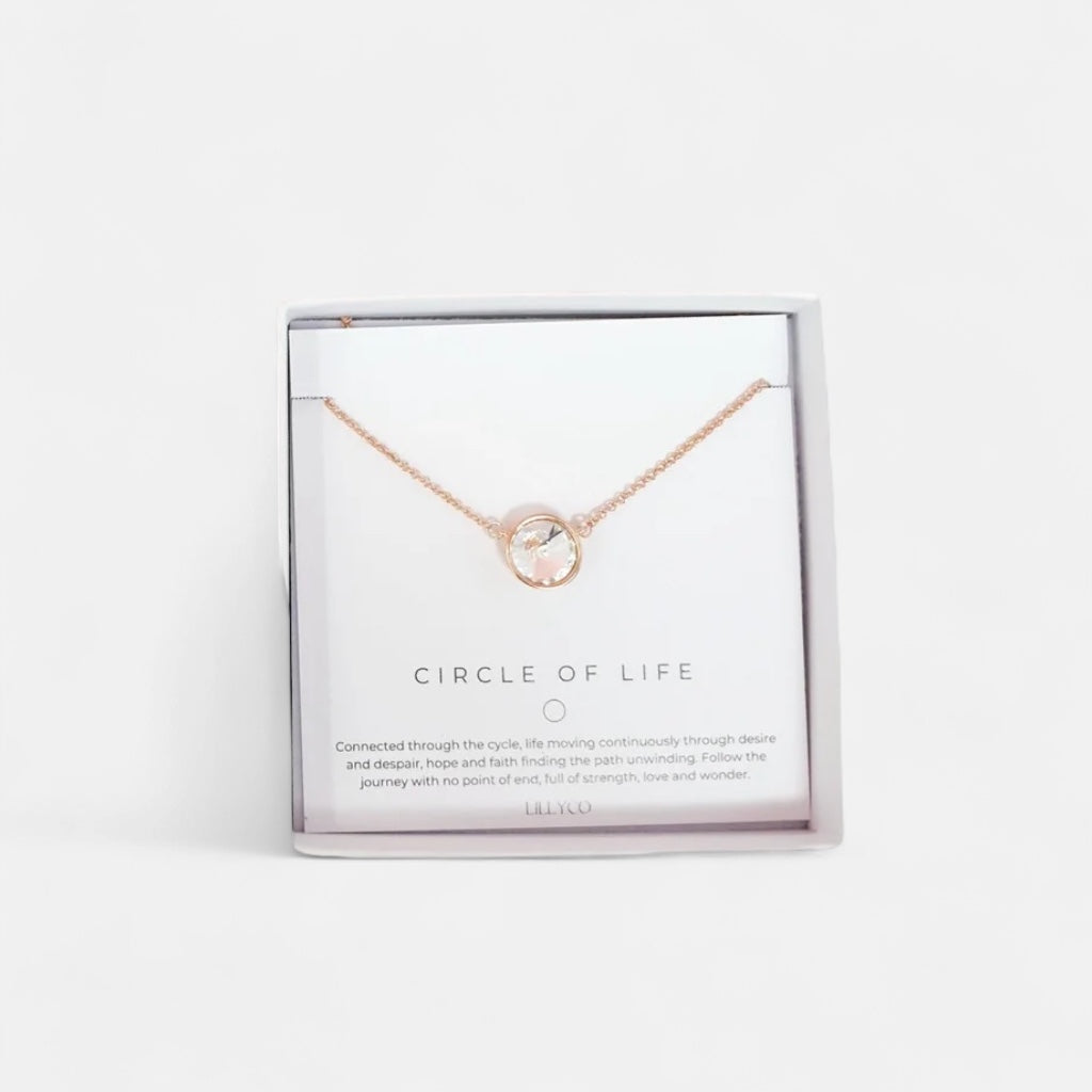 Fine | Boxed Rose Gold Round Crystal Necklace