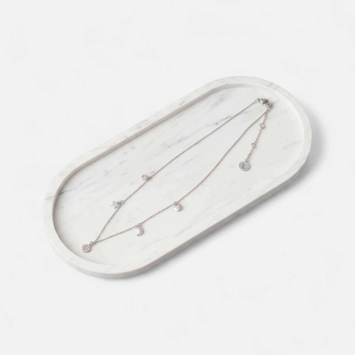 Fine | Short Silver Moon, Star & Heart Charm Necklace