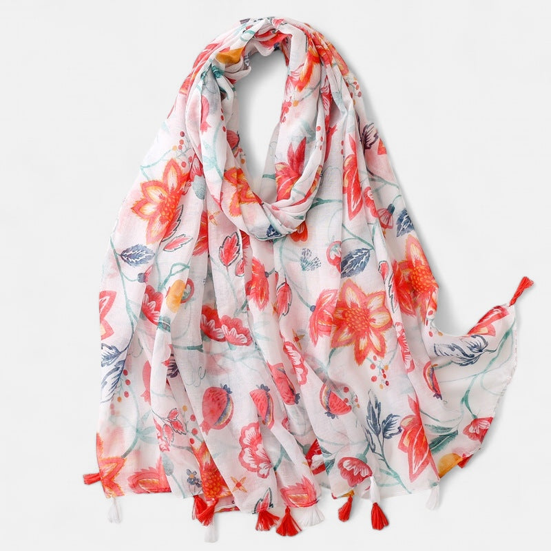 Ladies Pink Big Flower Scarf