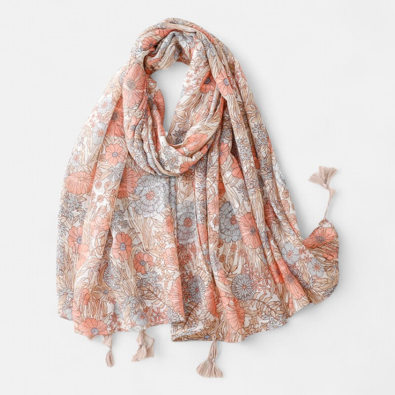 Ladies Blue & Peach Floral Printed Scarf