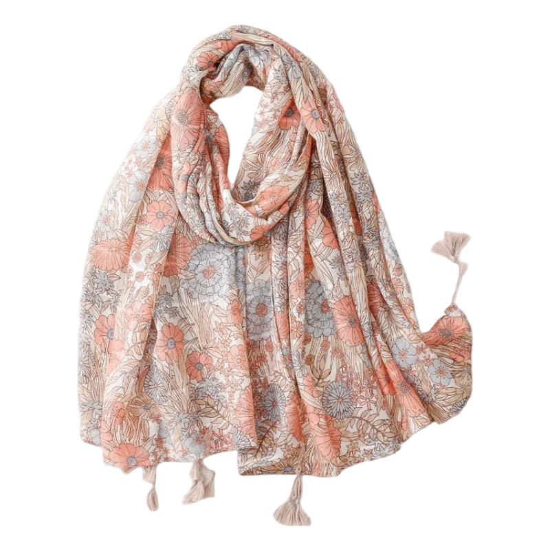 Ladies | Blue & Peach Floral Printed Scarf