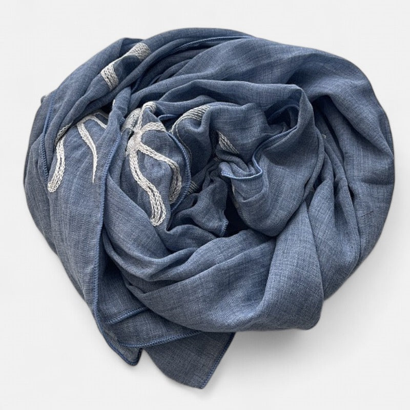 Ladies Blue with White Bow Scarf