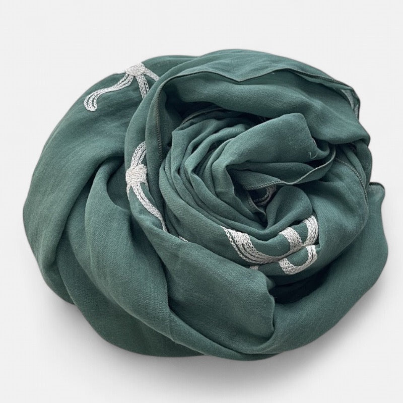 Ladies Green with White Bow Scarf