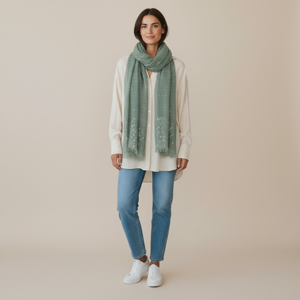 Ladies | Beautiful Green Sequent Scarf