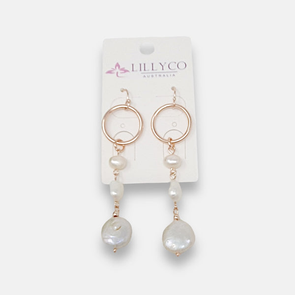 Rose Gold Drop Freshwater Pearls Earring