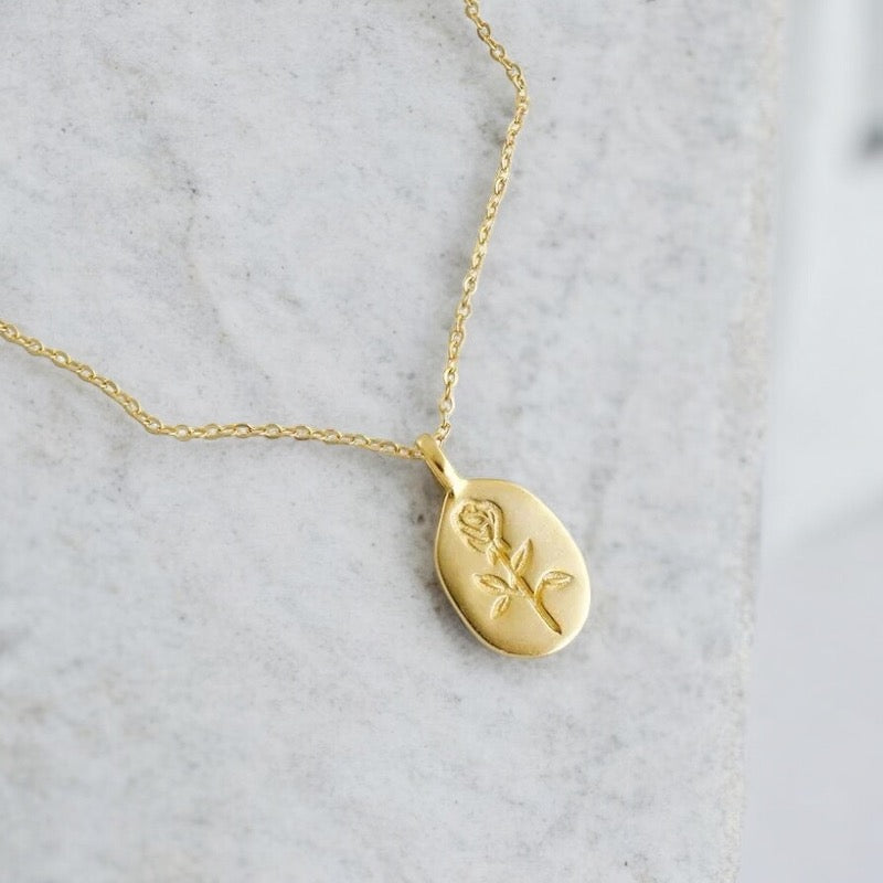 18K Plated | Rose Geometric Round Tag Women's Necklace