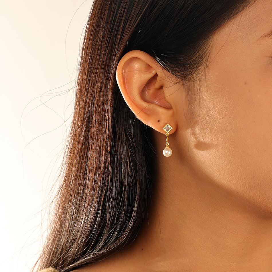 18K Plated | Crystal Pearl Drop Stud Earrings