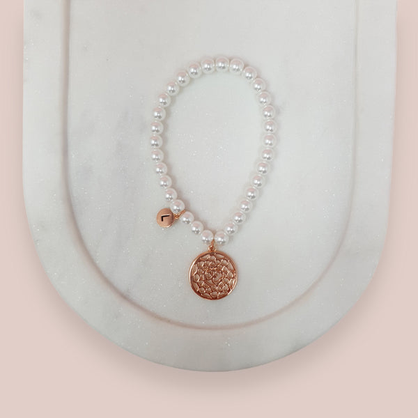 Pearl + Rose Pendant Bracelet