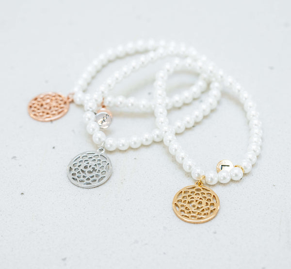 Pearl + Gold Pendant Bracelet