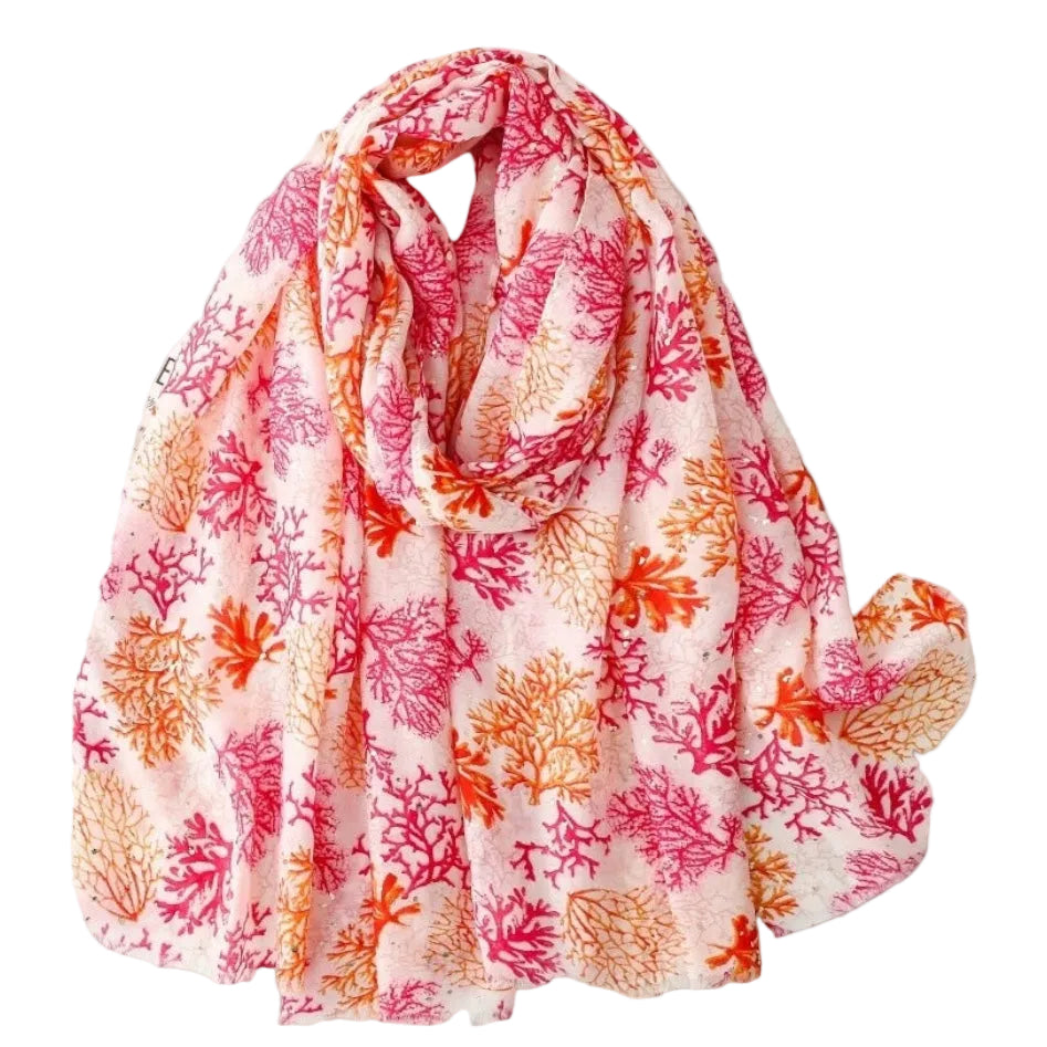 Scarf with coral pattern on a light gray background