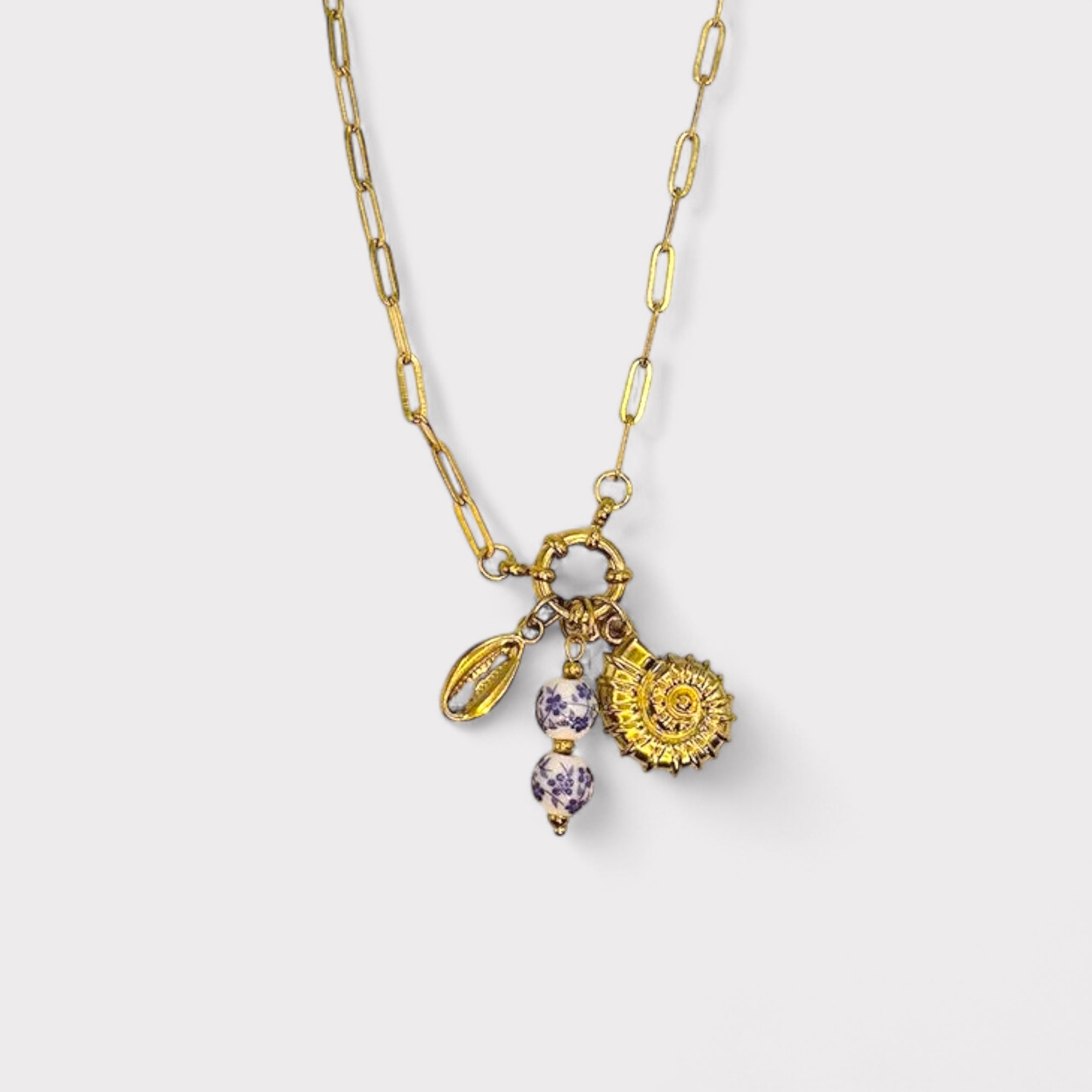 Blue Ocean Gold Charm Necklace