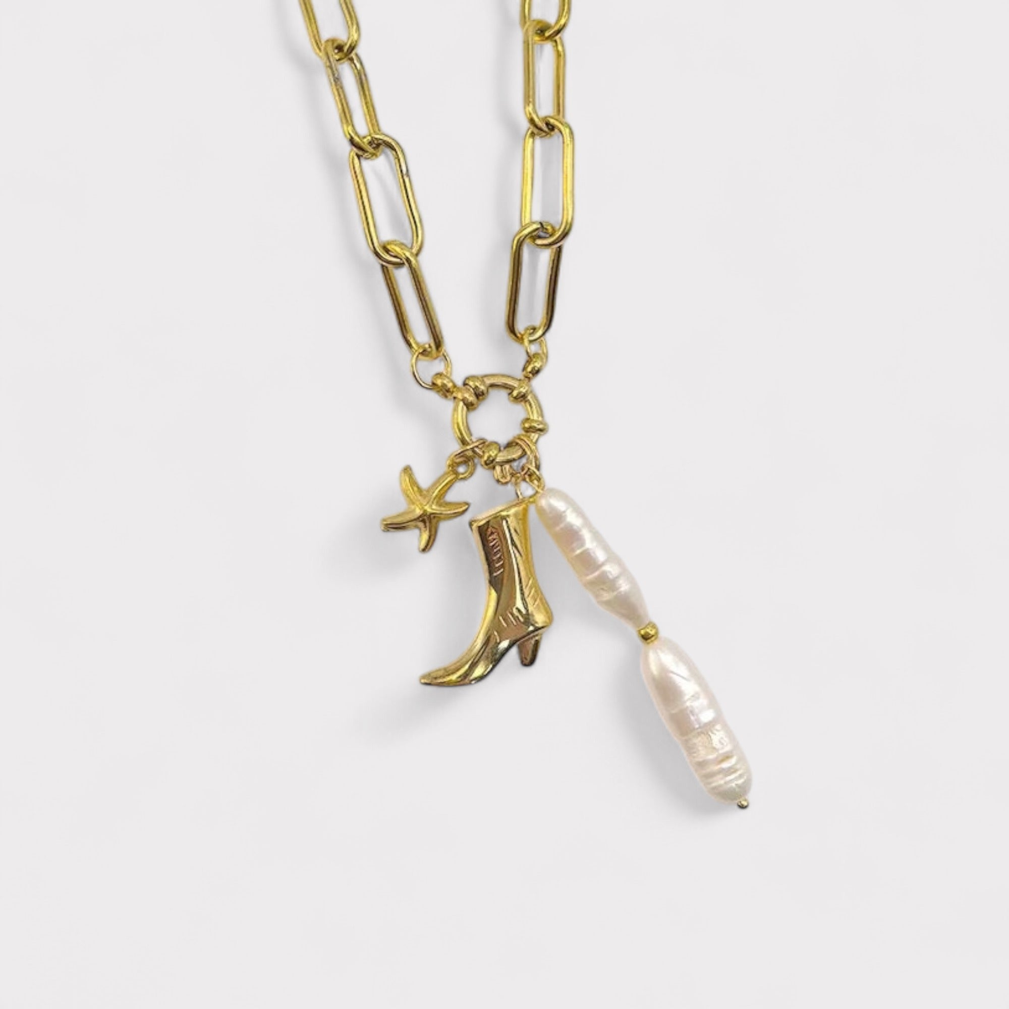 Cowgirl Boot Gold Charm Necklace