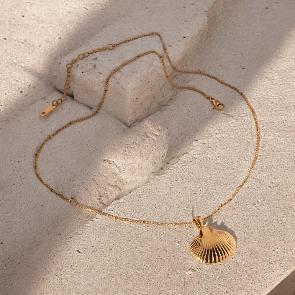 Ladies | Stainless Steel | Gold Shell Beaded Short Necklace