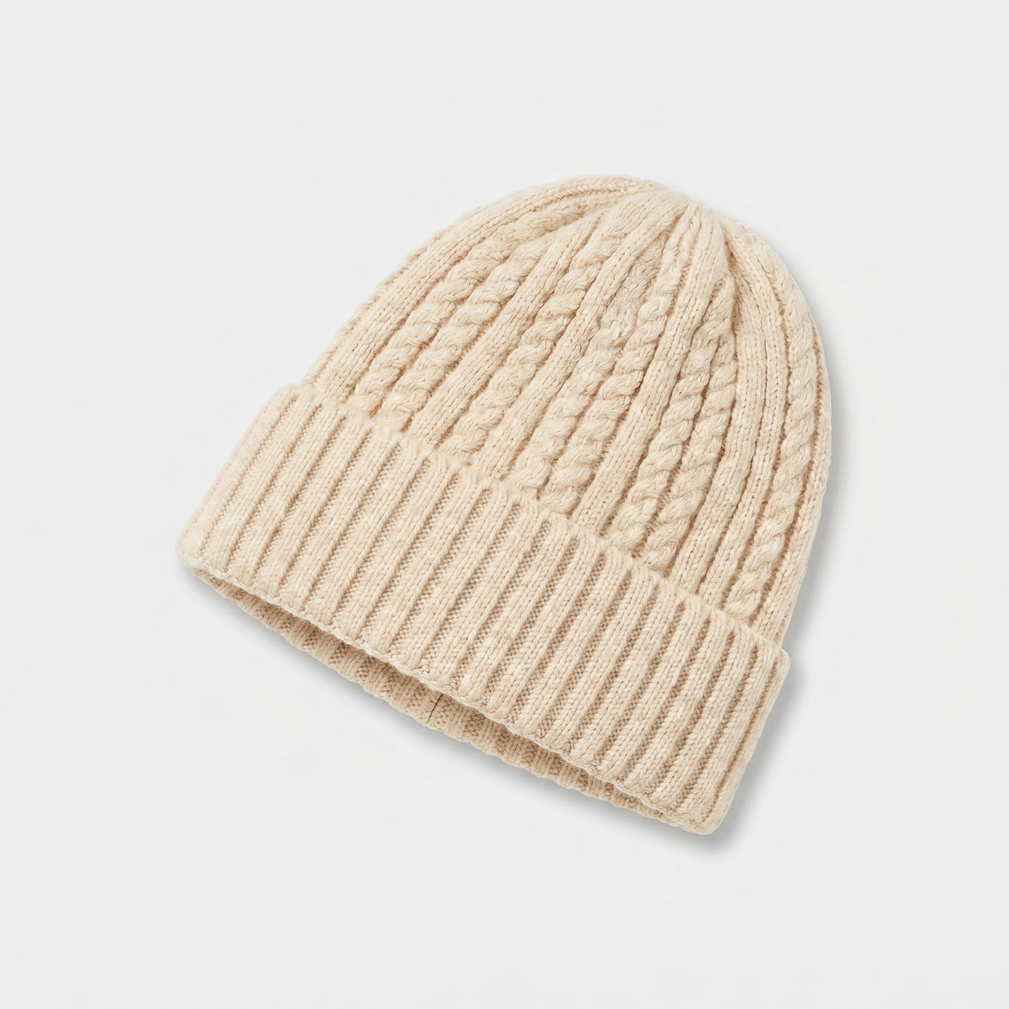 Ladies Beige Rib Beanie