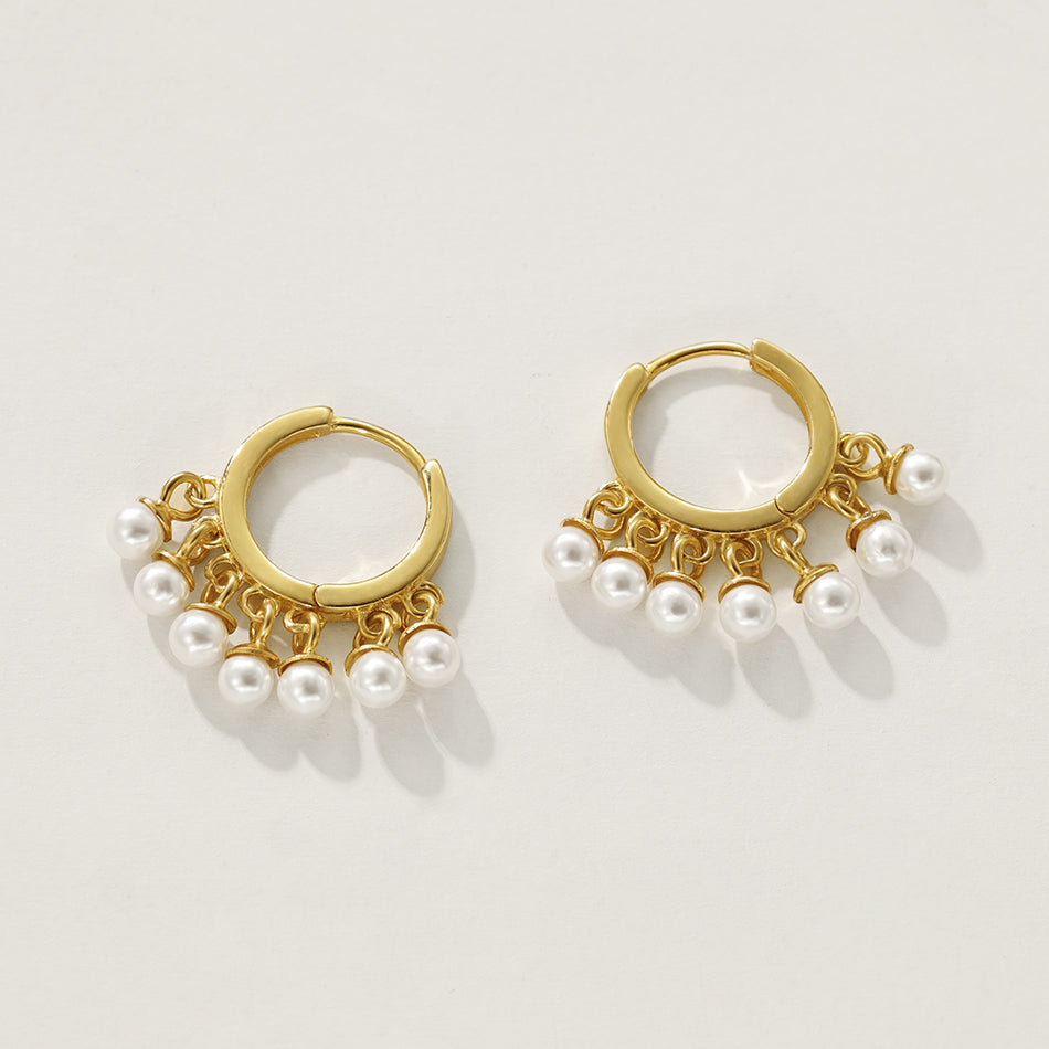 18K Plated | Small Pearl Dangle Hoop Earrings