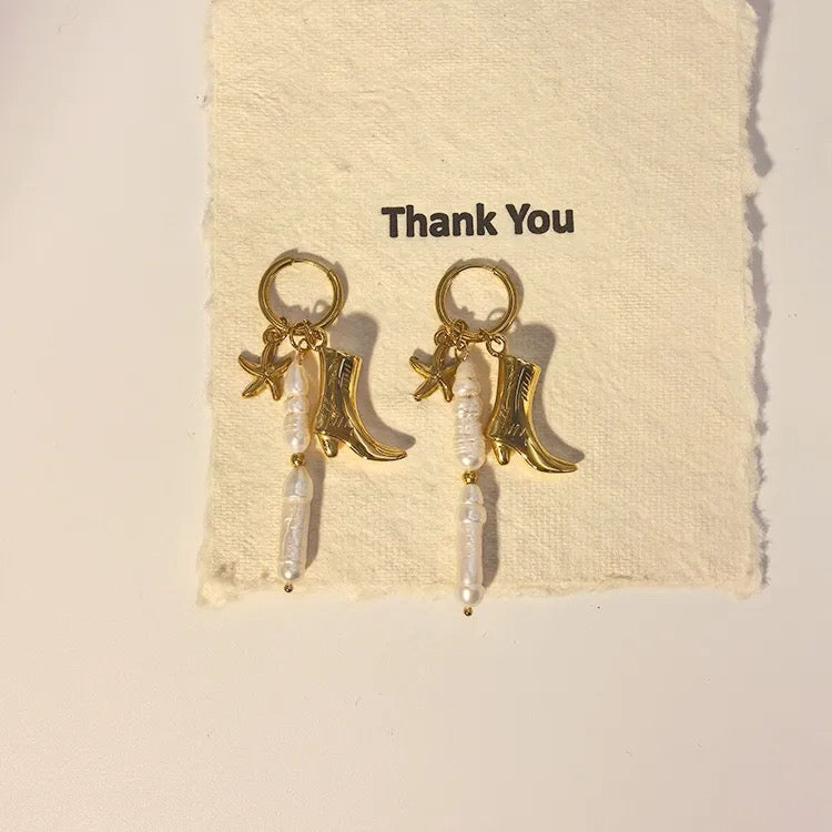 Cowgirl Boots Charm Gold Earrings