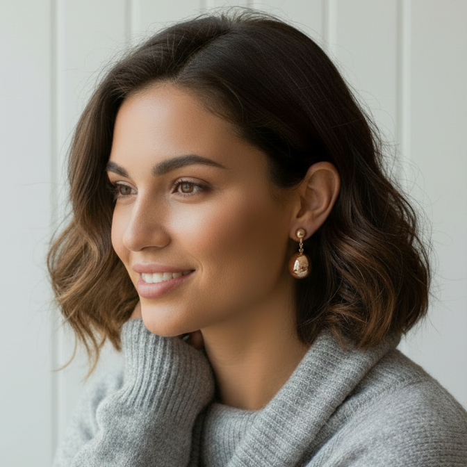 Fine | Rose Gold Drop Ball Earring