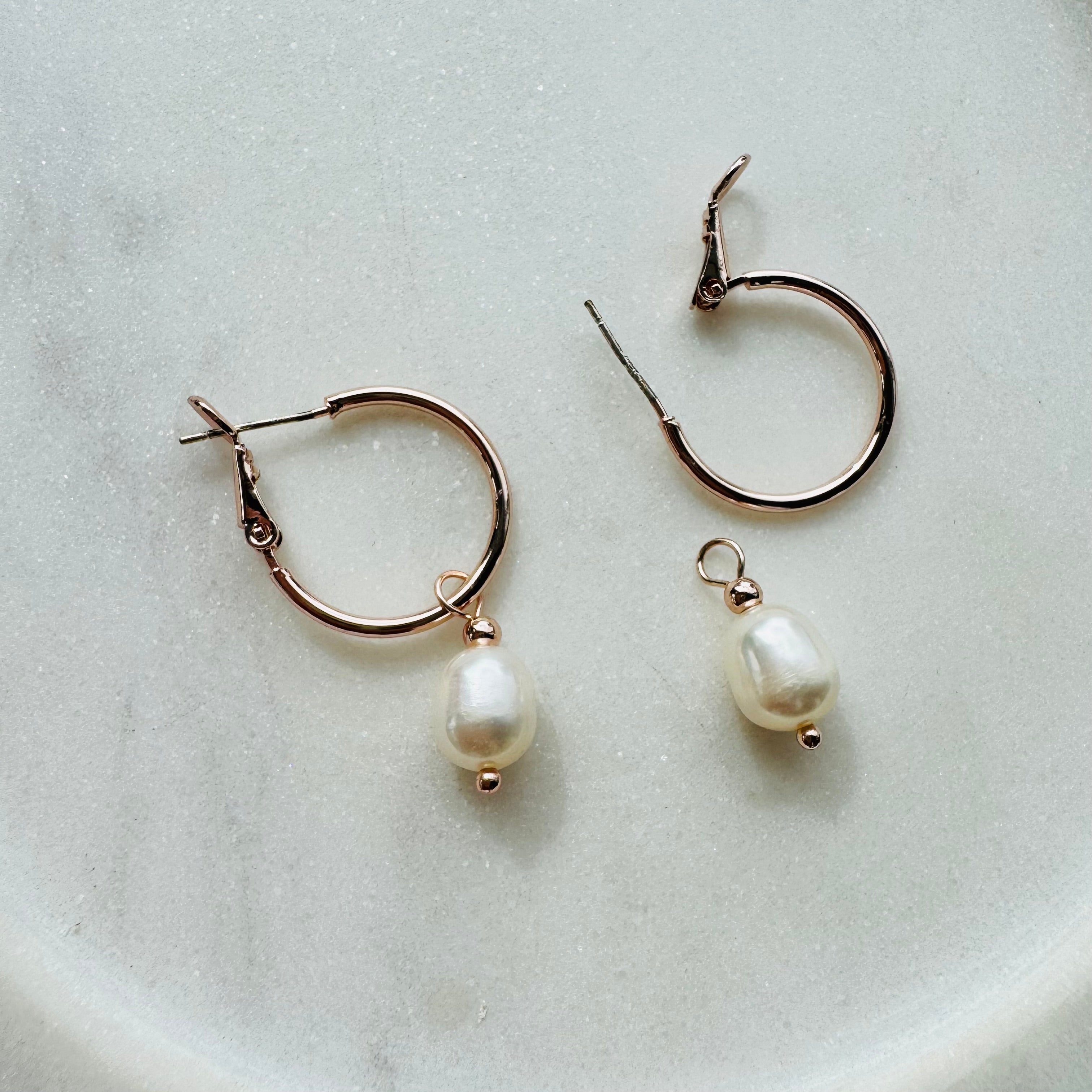 Rose Gold Hoop & Pearl Earrings
