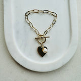 Light Gold Link With Solid Love Heart Bracelet